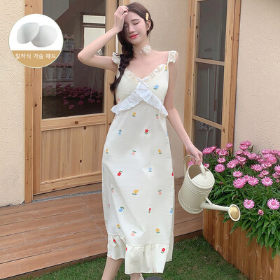 Suvi rinnakattega varrukateta öösärk naiste pidžaamad naiste pidžaama magusad ööriided tüdrukutele magamisriided Korea kodukleit