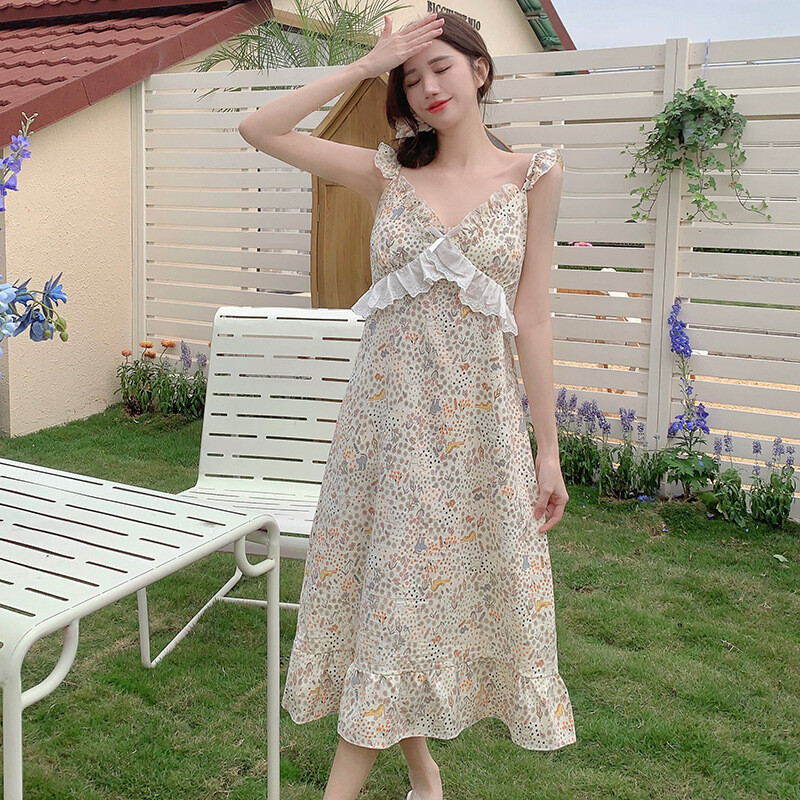 Suvi rinnakattega varrukateta öösärk naiste pidžaamad naiste pidžaama magusad ööriided tüdrukutele magamisriided Korea kodukleit