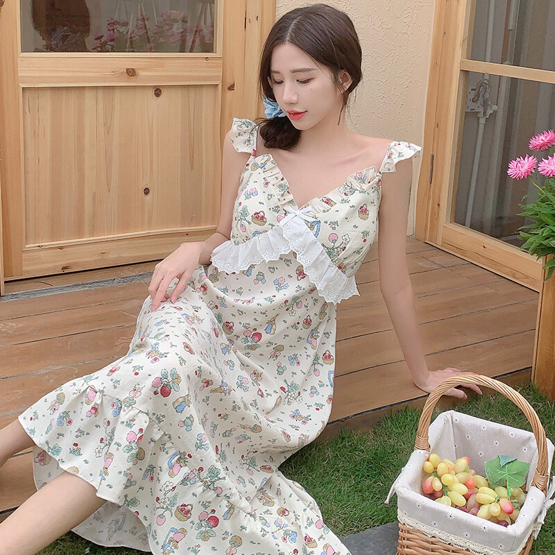 Suvi rinnakattega varrukateta öösärk naiste pidžaamad naiste pidžaama magusad ööriided tüdrukutele magamisriided Korea kodukleit