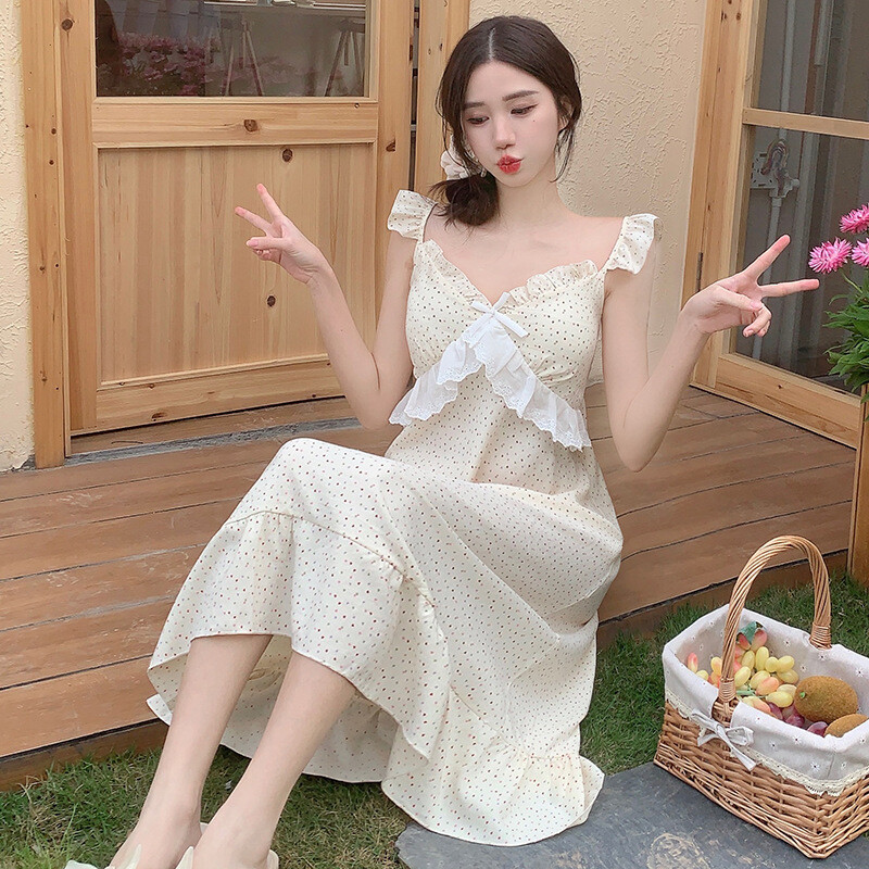 Suvi rinnakattega varrukateta öösärk naiste pidžaamad naiste pidžaama magusad ööriided tüdrukutele magamisriided Korea kodukleit