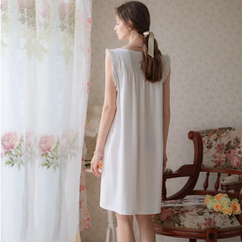 Sieviešu kokvilnas guļamveļa Seksīga mežģīņu volāni bez piedurknēm Kawaii nakts princeses naktsveļa Īss naktskrekls Vasaras salda naktskleita