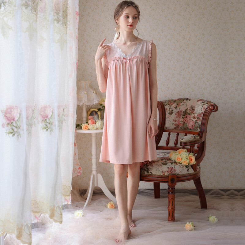 Sieviešu kokvilnas guļamveļa Seksīga mežģīņu volāni bez piedurknēm Kawaii nakts princeses naktsveļa Īss naktskrekls Vasaras salda naktskleita