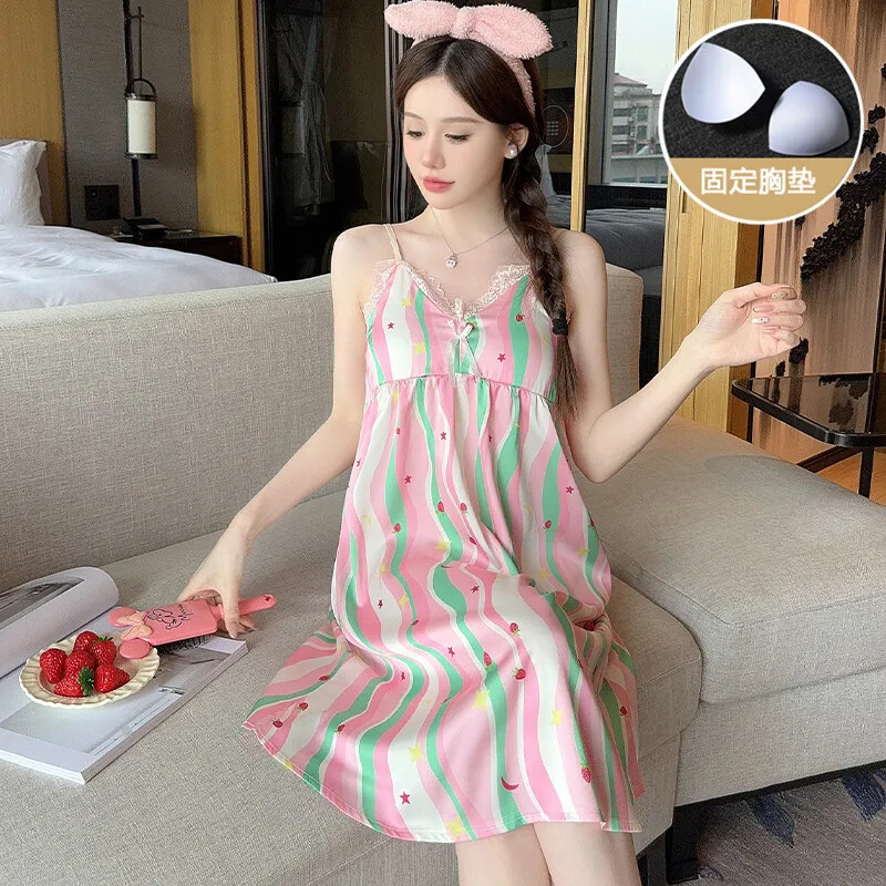 Karstas vasaras seksīga mežģīņu apakšveļa, zīda satīna apdruka, spageti siksnas naktskrekli sievietēm guļamveļa naktskleita naktskleita mājās naktskrekls