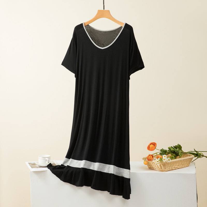 Brīvs liela izmēra modāls guļamveļa sievietēm, jauna kleita ar V kakla izgriezumu, īsām piedurknēm sieviešu naktskrekli, krāsaini lielizmēra naktskrekli