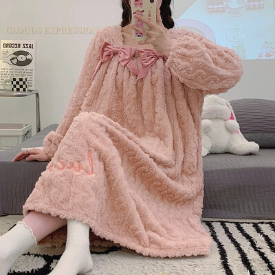 Ziemas 4XL silta samta plīša naktskleita Kawaii meitenēm guļamkleita sieviešu naktskrekli naktskrekli dāmu guļamkrekli mājas svārki