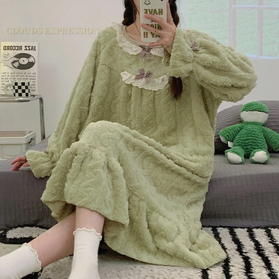 Ziemas 4XL silta samta plīša naktskleita Kawaii meitenēm guļamkleita sieviešu naktskrekli naktskrekli dāmu guļamkrekli mājas svārki