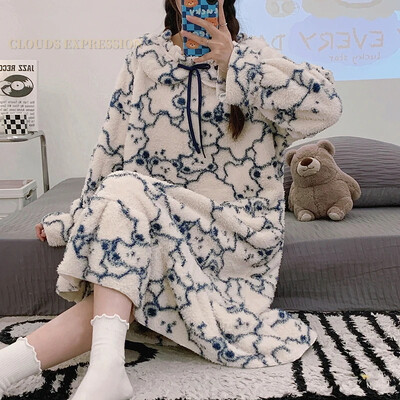 Ziemas 4XL silta samta plīša naktskleita Kawaii meitenēm guļamkleita sieviešu naktskrekli naktskrekli dāmu guļamkrekli mājas svārki
