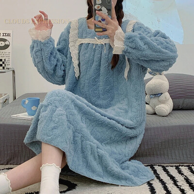 Ziemas 4XL silta samta plīša naktskleita Kawaii meitenēm guļamkleita sieviešu naktskrekli naktskrekli dāmu guļamkrekli mājas svārki