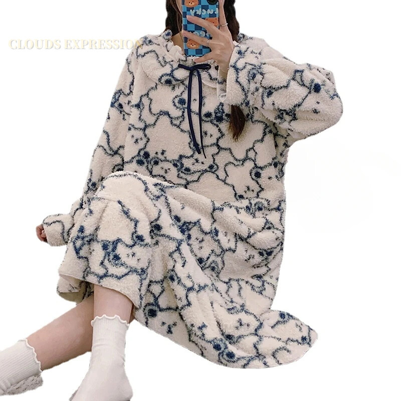 Ziemas 4XL silta samta plīša naktskleita Kawaii meitenēm guļamkleita sieviešu naktskrekli naktskrekli dāmu guļamkrekli mājas svārki