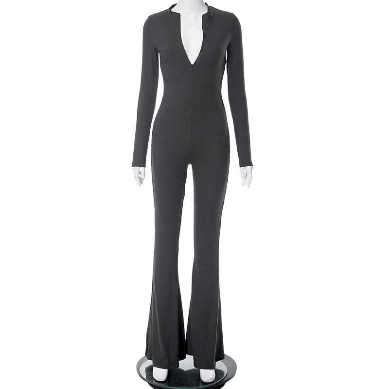 Krüptograafiline sügismood vabaaja tõmblukuga Bodycon Jumpsuits Naiste komplektid Ühes tükis pikkade varrukatega kombinesoonid