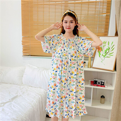 INS brīva kokvilnas naktskleita sieviešu naktskrekli ar īsām piedurknēm apdrukāti naktskrekli sievietēm vasaras guļamveļa, gara naktskleita