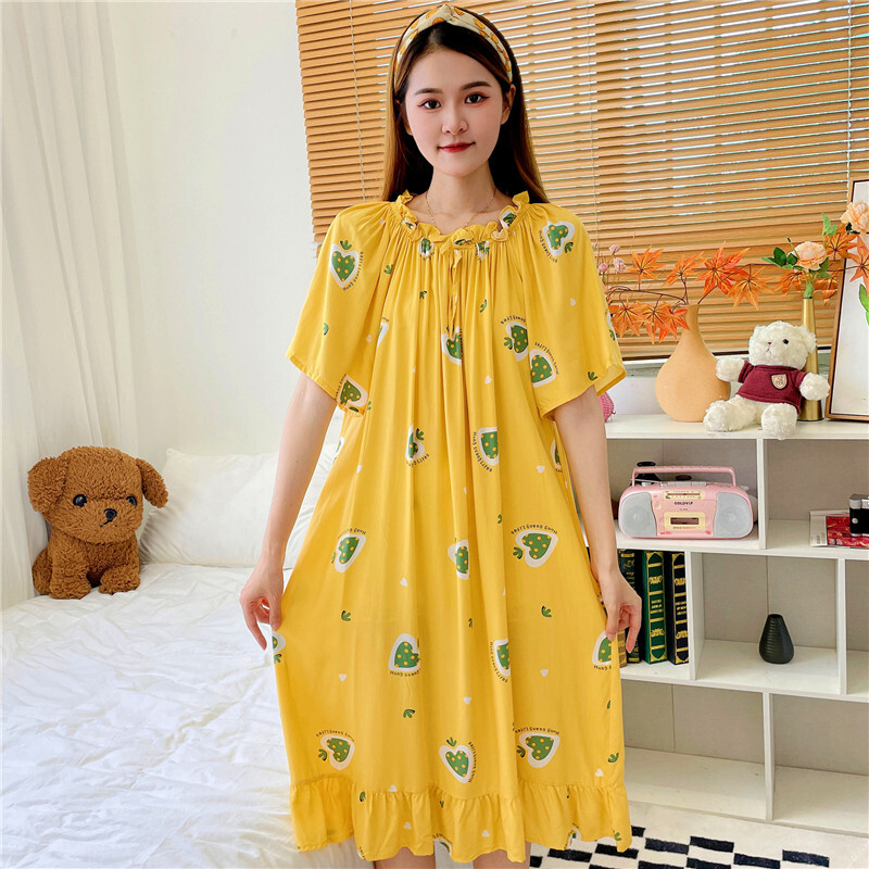 INS brīva kokvilnas naktskleita sieviešu naktskrekli ar īsām piedurknēm apdrukāti naktskrekli sievietēm vasaras guļamveļa, gara naktskleita