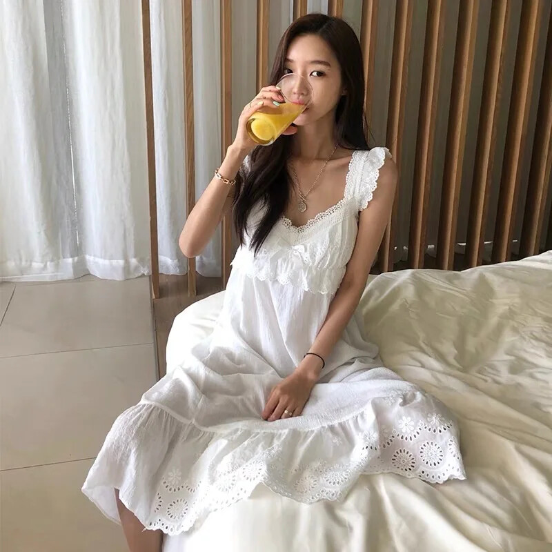 Suvine naiste printsesskleit valge varrukateta magamissärgid vanad daamid tüdrukute öösärgid öösärgid kuninglikus stiilis pidžaamad magamisriided