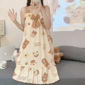 Sieviešu naktskrekli Kokvilnas guļamveļa kleita Princese nakts kleita ar lāča apdruku nakts kleita viengabala pidžamas Sling Naktsveļa bez piedurknēm