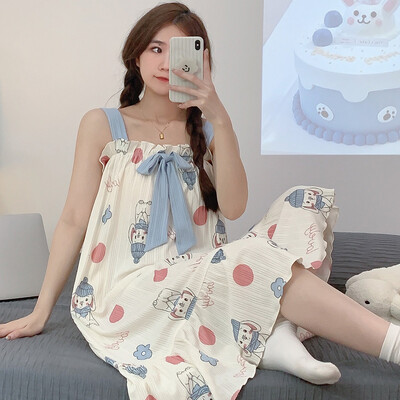 Sieviešu naktskrekli Kokvilnas guļamveļa kleita Princese nakts kleita ar lāča apdruku nakts kleita viengabala pidžamas Sling Naktsveļa bez piedurknēm