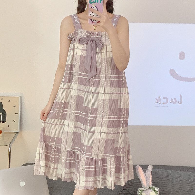 Sieviešu naktskrekli Kokvilnas guļamveļa kleita Princese nakts kleita ar lāča apdruku nakts kleita viengabala pidžamas Sling Naktsveļa bez piedurknēm