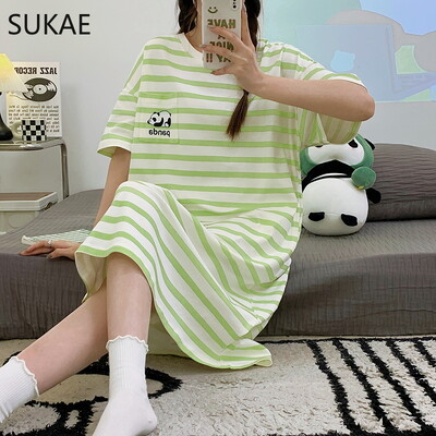 SUKAE M-4XL 100% PUUVILLINE Naiste öösärk vabaaja lühikeste varrukatega magamissärk vaba aja öösärgid mood tüdrukute magamisriided koomiksikleit