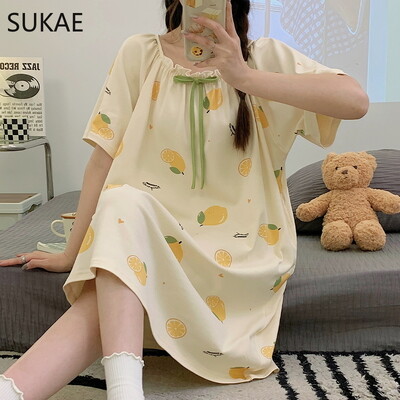 SUKAE M-4XL 100% PUUVILLINE Naiste öösärk vabaaja lühikeste varrukatega magamissärk vaba aja öösärgid mood tüdrukute magamisriided koomiksikleit