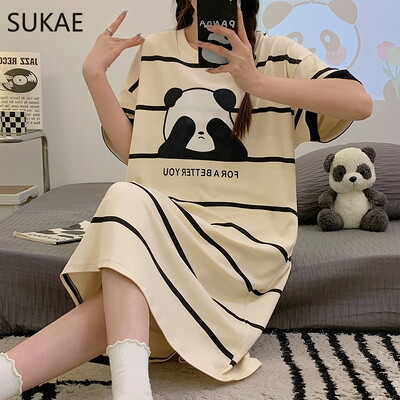 SUKAE M-4XL 100% PUUVILLINE Naiste öösärk vabaaja lühikeste varrukatega magamissärk vaba aja öösärgid mood tüdrukute magamisriided koomiksikleit