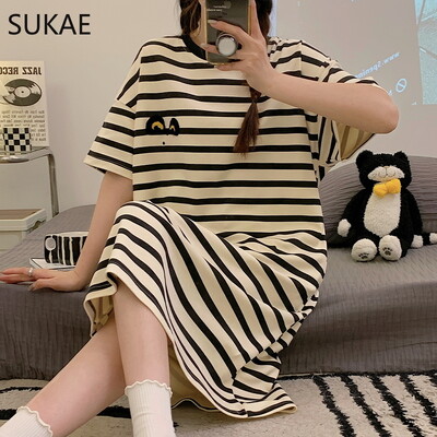 SUKAE M-4XL 100% PUUVILLINE Naiste öösärk vabaaja lühikeste varrukatega magamissärk vaba aja öösärgid mood tüdrukute magamisriided koomiksikleit