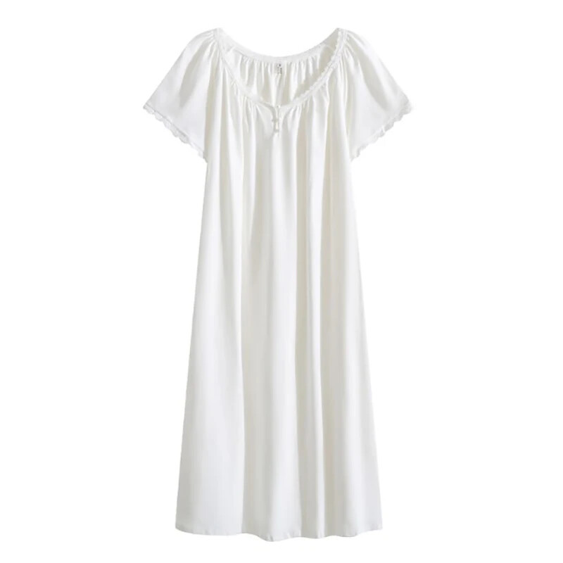 Baltas sievietes vasaras īsām piedurknēm volāni Romantisks Viktorijas laika naktskrekls Kokvilnas vintage princeses mežģīnes brīvi pasaku naktskrekli