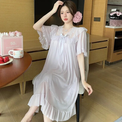 2025. gada pavasara saldie mežģīņu princeses kokvilnas naktskrekli ar garām piedurknēm sievietēm korejiešu mīļi guļamveļa naktskleita naktskleita mājas naktskrekls