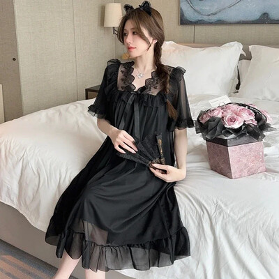 2025. gada pavasara saldie mežģīņu princeses kokvilnas naktskrekli ar garām piedurknēm sievietēm korejiešu mīļi guļamveļa naktskleita naktskleita mājas naktskrekls