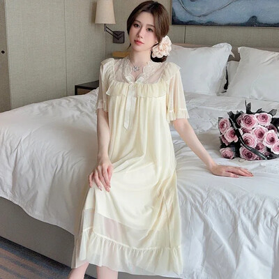 2025. gada pavasara saldie mežģīņu princeses kokvilnas naktskrekli ar garām piedurknēm sievietēm korejiešu mīļi guļamveļa naktskleita naktskleita mājas naktskrekls