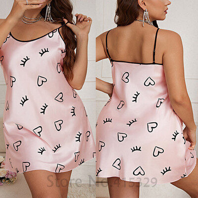 Naktiniai marškiniai su gėlėmis Negabaritinė 4Xl 5Xl Miego rūbai Moteriški satininiai naktiniai Sexy Cami Namų suknelė V formos kaklo apatinis trikotažas Naminiai drabužiai Naktiniai drabužiai