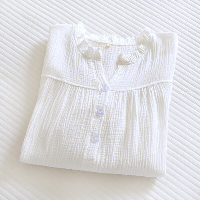 Seksīgs guļamveļa sieviešu kokvilnas naktskleita ar V veida kakla izgriezumu garām piedurknēm naktskrekli, 2023. gada pavasara vasara, jauns naktskrekls