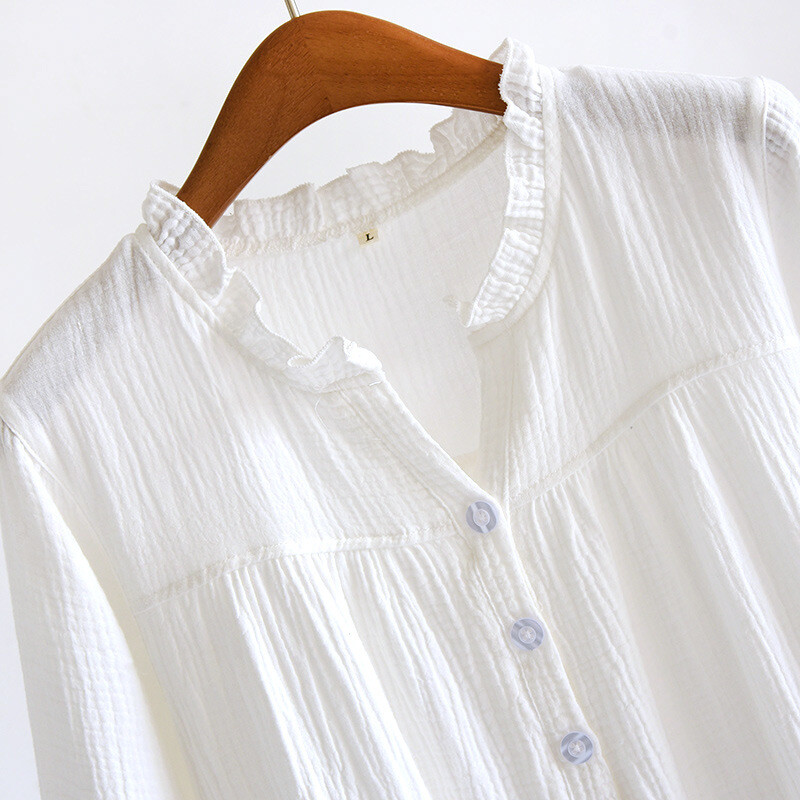 Seksīgs guļamveļa sieviešu kokvilnas naktskleita ar V veida kakla izgriezumu garām piedurknēm naktskrekli, 2023. gada pavasara vasara, jauns naktskrekls