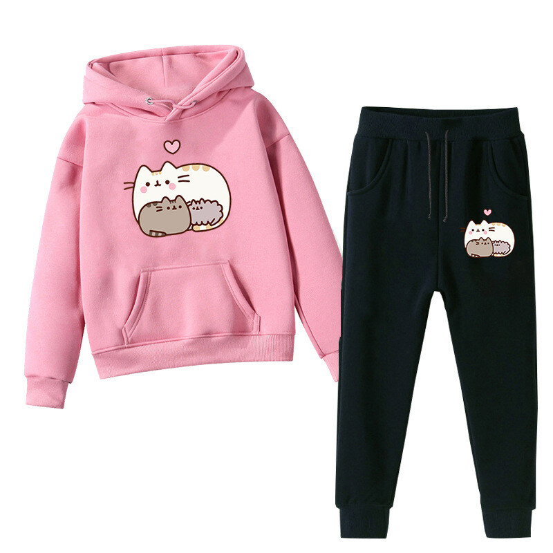 Pesheen Panda Cat Cartoon Print Vaikiškas kostiumas Tarpvalstybinis laisvalaikis laisvas vaikiškas megztinis Sportinės kelnės Dviejų dalių kostiumas