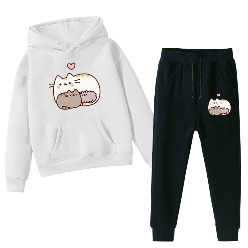 Pesheen Panda Cat Cartoon Print Vaikiškas kostiumas Tarpvalstybinis laisvalaikis laisvas vaikiškas megztinis Sportinės kelnės Dviejų dalių kostiumas