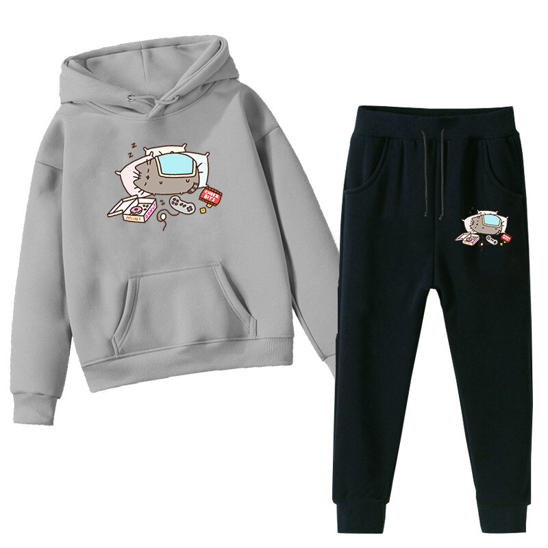 Pesheen Panda Cat Cartoon Print Vaikiškas kostiumas Tarpvalstybinis laisvalaikis laisvas vaikiškas megztinis Sportinės kelnės Dviejų dalių kostiumas