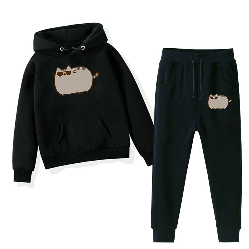 Pesheen Panda Cat Cartoon Print Vaikiškas kostiumas Tarpvalstybinis laisvalaikis laisvas vaikiškas megztinis Sportinės kelnės Dviejų dalių kostiumas