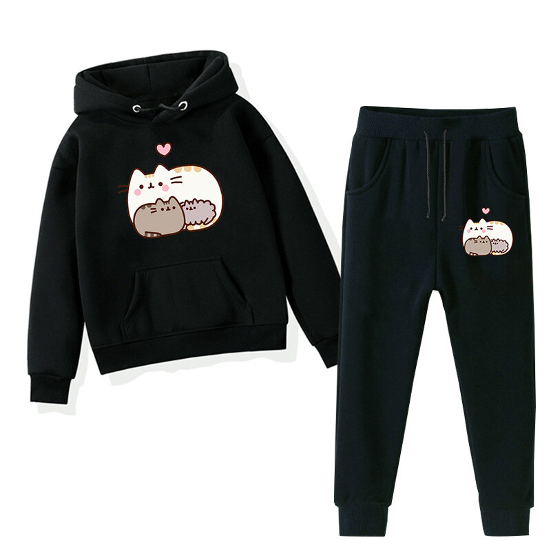 Pesheen Panda Cat Cartoon Print Vaikiškas kostiumas Tarpvalstybinis laisvalaikis laisvas vaikiškas megztinis Sportinės kelnės Dviejų dalių kostiumas