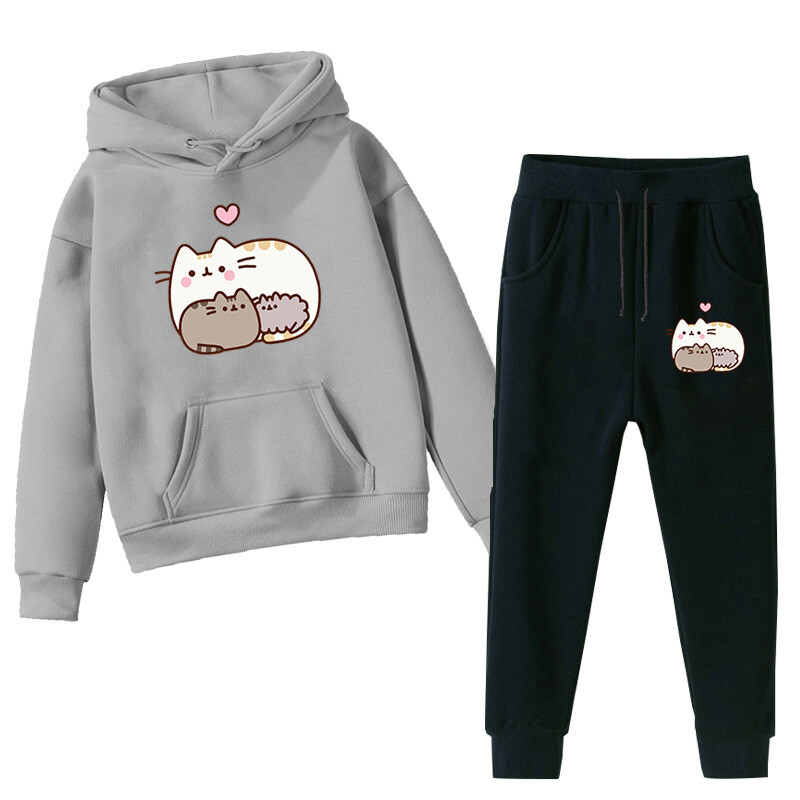 Pesheen Panda Cat Cartoon Print Vaikiškas kostiumas Tarpvalstybinis laisvalaikis laisvas vaikiškas megztinis Sportinės kelnės Dviejų dalių kostiumas