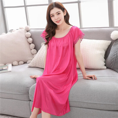 Seksualūs vasariniai didelio dydžio viskozės naktiniai moteriški trumpomis rankovėmis Naminė miego suknelė Vidutinio ilgio miegui skirta didmeninė prekyba pagal užsakymą