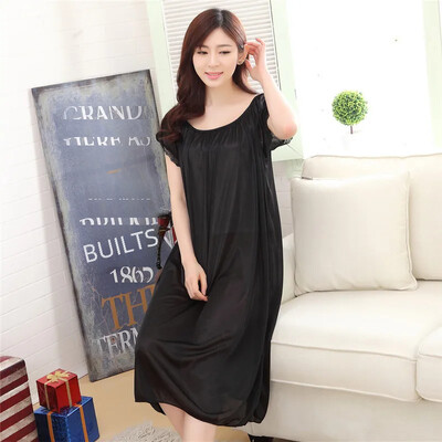 Seksualūs vasariniai didelio dydžio viskozės naktiniai moteriški trumpomis rankovėmis Naminė miego suknelė Vidutinio ilgio miegui skirta didmeninė prekyba pagal užsakymą