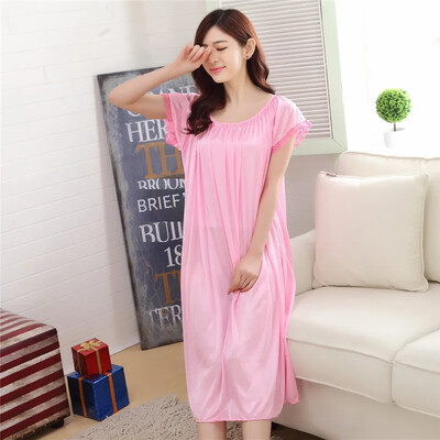 Seksualūs vasariniai didelio dydžio viskozės naktiniai moteriški trumpomis rankovėmis Naminė miego suknelė Vidutinio ilgio miegui skirta didmeninė prekyba pagal užsakymą