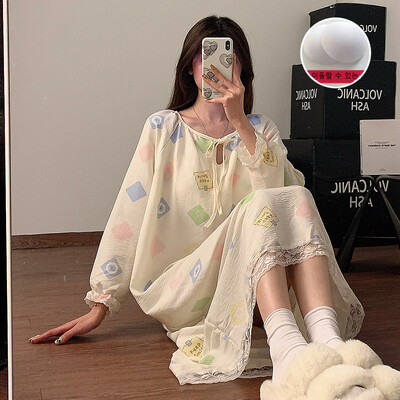 Sieviešu naktskrekls Pavasara Sieviešu mākonis Kokvilnas naktskrekls Sieviešu Pidžama Pidžama Korejas mājas uzvalks