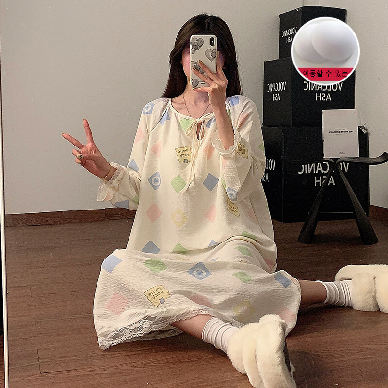 Sieviešu naktskrekls Pavasara Sieviešu mākonis Kokvilnas naktskrekls Sieviešu Pidžama Pidžama Korejas mājas uzvalks
