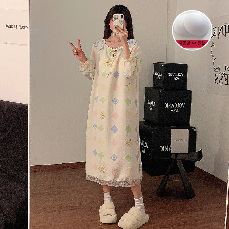 Sieviešu naktskrekls Pavasara Sieviešu mākonis Kokvilnas naktskrekls Sieviešu Pidžama Pidžama Korejas mājas uzvalks