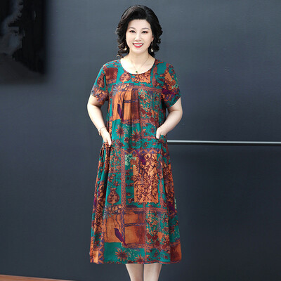 Suvised ema öösärgid Uus Pluss Suurus Keskealised Eakad Naised Lühikeste varrukatega Öösärk Puuvillane Pikk Kleit Koduriided 6XL