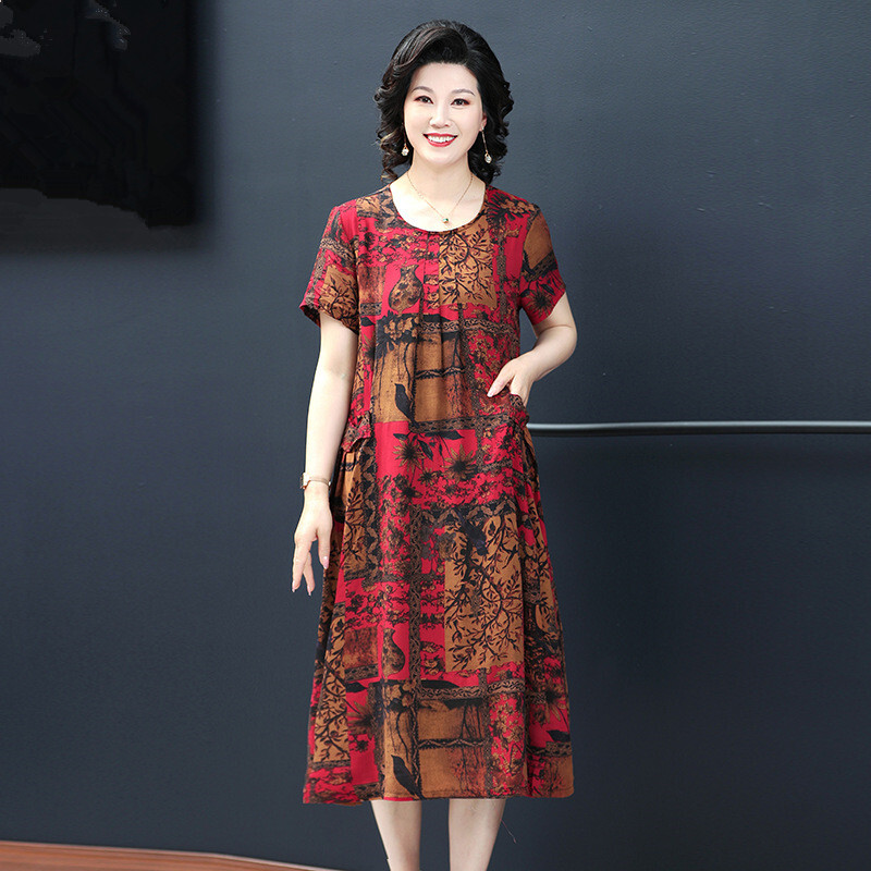 Suvised ema öösärgid Uus Pluss Suurus Keskealised Eakad Naised Lühikeste varrukatega Öösärk Puuvillane Pikk Kleit Koduriided 6XL