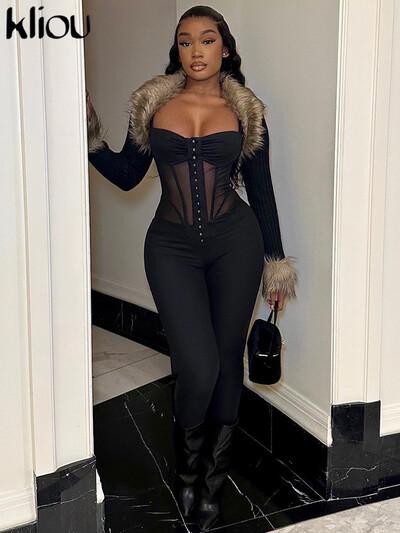 kliou Tīklveida kombinezoni Sieviešu Hipster Spageti Siksniņa Ķermeni veidojoša Transpency Skinny Kombinezoni Meiteņu ballīšu klubs One Piece