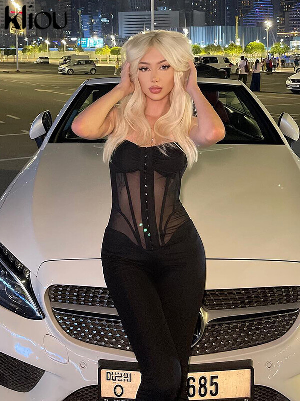 kliou Tīklveida kombinezoni Sieviešu Hipster Spageti Siksniņa Ķermeni veidojoša Transpency Skinny Kombinezoni Meiteņu ballīšu klubs One Piece