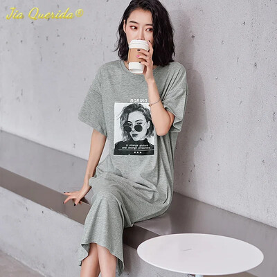 SUKAE 100% kokvilnas panku stila guļamkleita mājas apģērbs vasaras īsām piedurknēm naktskrekls, garš guļamkrekls, brīvs, elegants naktsveļa