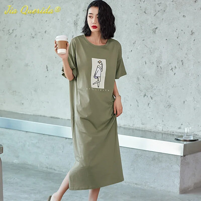 SUKAE 100% kokvilnas panku stila guļamkleita mājas apģērbs vasaras īsām piedurknēm naktskrekls, garš guļamkrekls, brīvs, elegants naktsveļa