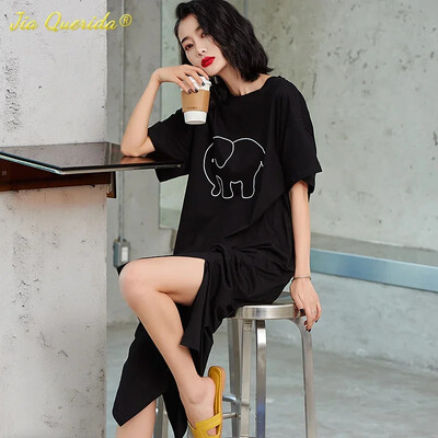 SUKAE 100% kokvilnas panku stila guļamkleita mājas apģērbs vasaras īsām piedurknēm naktskrekls, garš guļamkrekls, brīvs, elegants naktsveļa